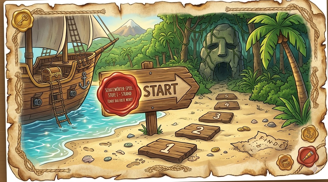 Stufe 1: Strand mit Piratenschiff und gemütlichem Sandstrand